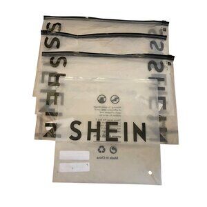 Set of 4~Shein Clear Plastic Zipper Bags With Black Lettering Measuring 12” x 9”
